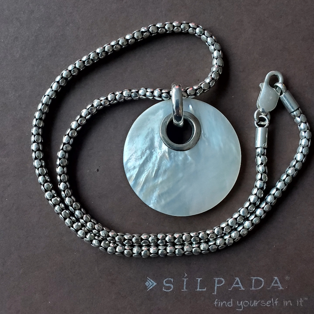 S1693 SILPADA Mother of Pearl & Sterling Silver 925 Pendant Popcorn Necklace